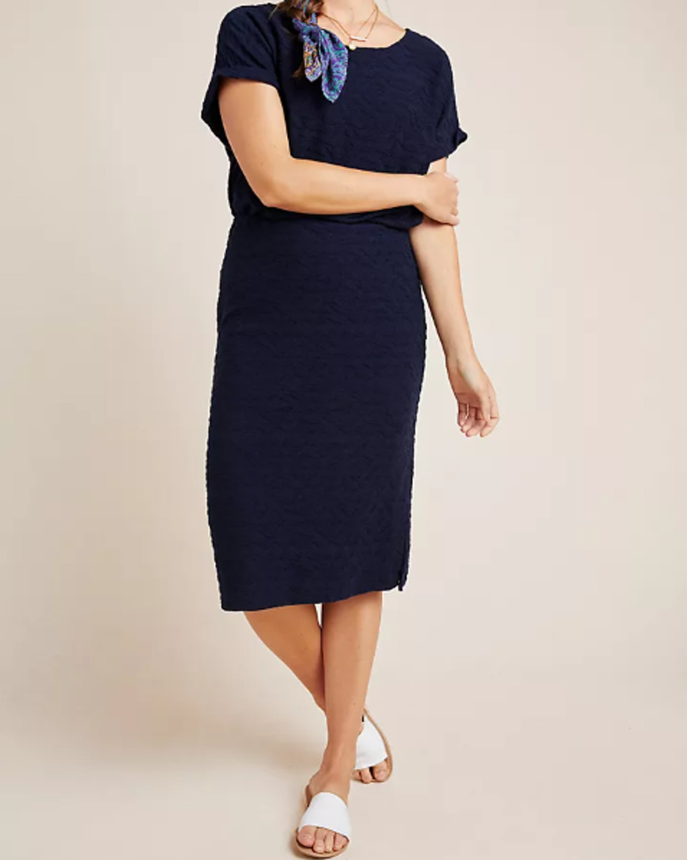 Anthropologie Louella Dolman Sleeve Midi Dress Medium Blue Boho Stretch Textured